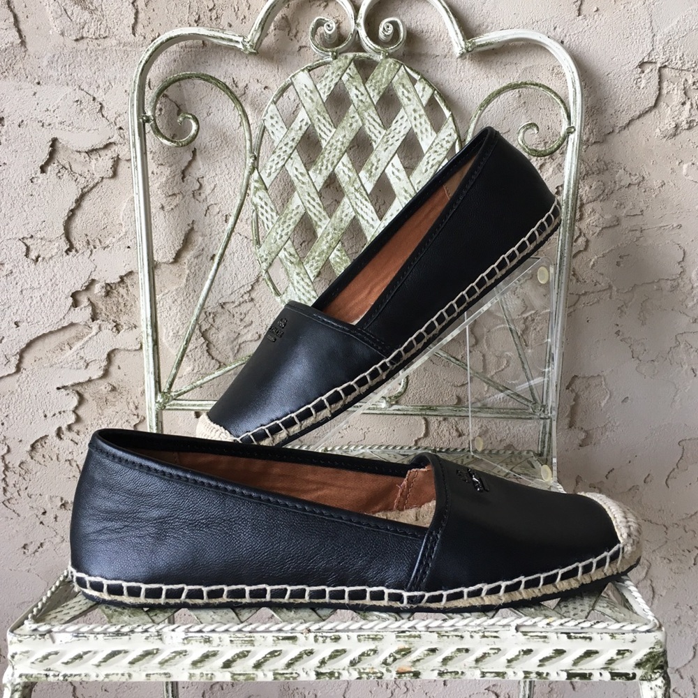 Coach Rhodelle Round Toe Leather Black Espadrille